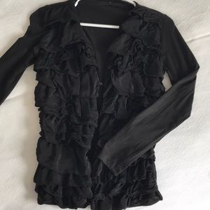 Crewcuts girls black ruffle front jacket. Size 14